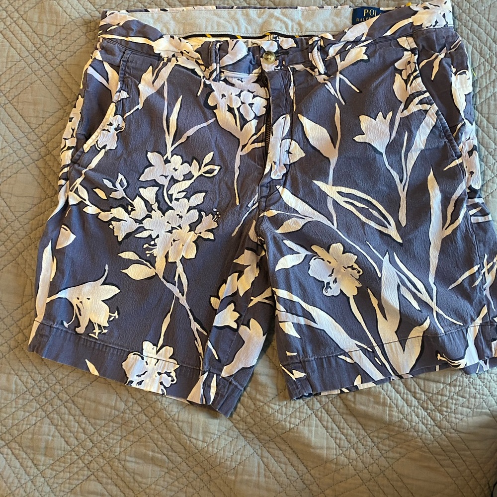 Ralph Lauren Blue and White Flat Front Shorts